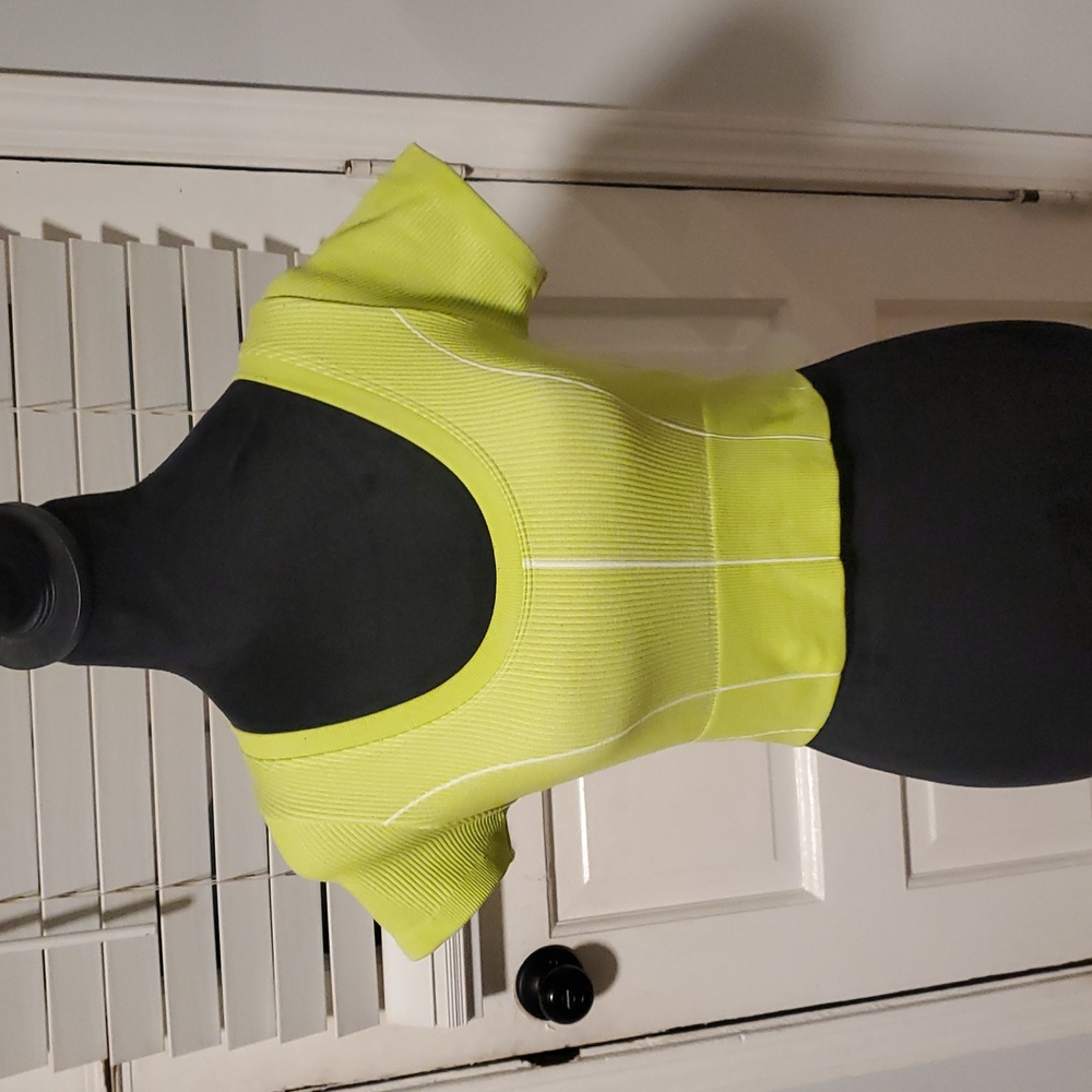 Offline Lime Green Ribbed Crop Top With White Stiching